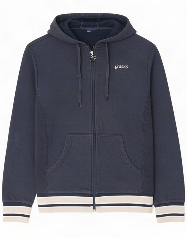 Maglione con cappuccio e zip da donna Asics UK 18 XL Blu navy in cotone color block