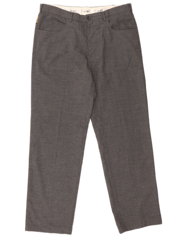 Pantaloni casual dritti da uomo Armani UK 42 Large W34 L31 Poliestere grigio