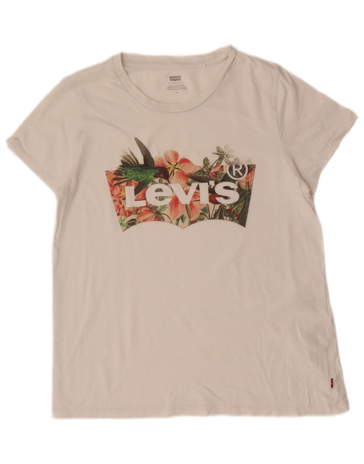 T-shirt grafica da donna Levi's Top UK 12 cotone bianco medio