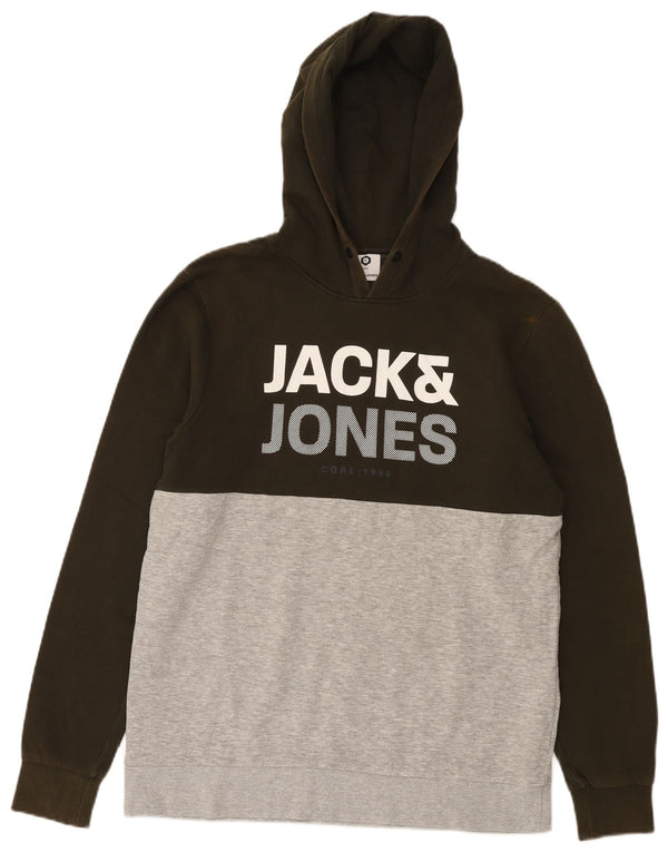 Jack & Jones - Felpa con cappuccio grafica da uomo, grande, in cotone color block grigio