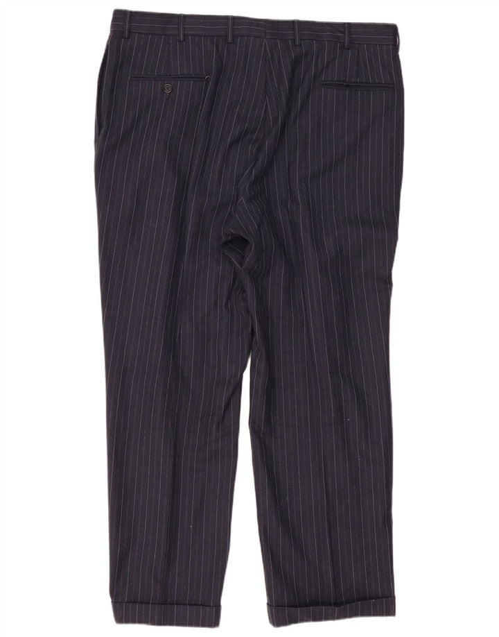 TOMMY HILFIGER Pantaloni da abito con pegging da uomo W40 L30 Lana gessata blu navy