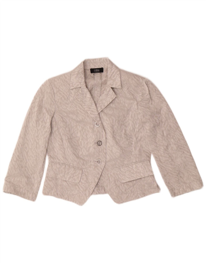 CARLA CARINI Top cardigan corto da donna UK 10 piccola stampa animalier grigia