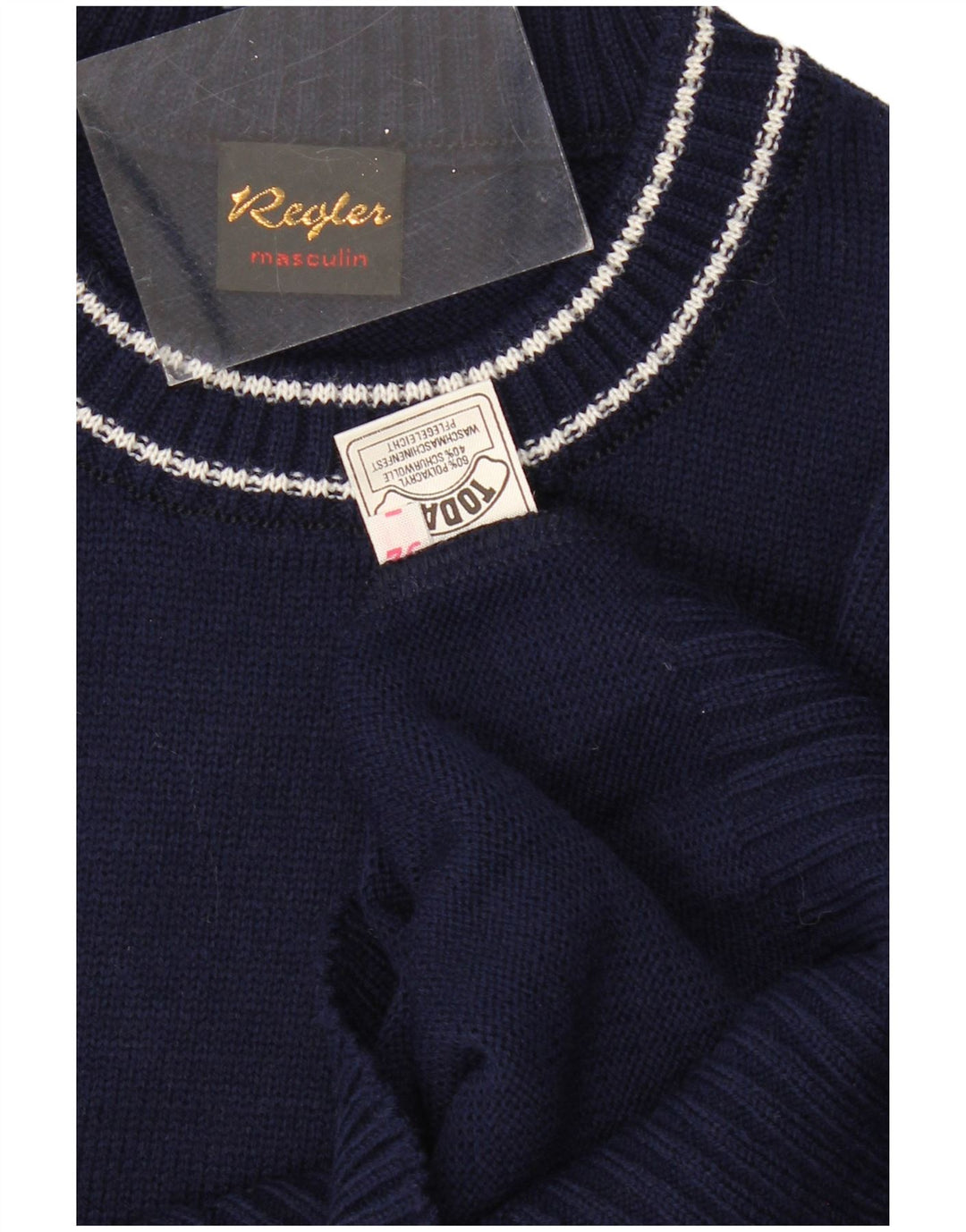 Maglione maglione girocollo da uomo VINTAGE IT 52 Large blu navy in poliacrilico