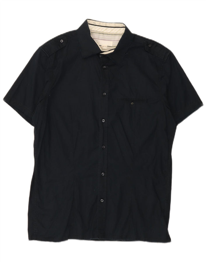 Camicia militare da uomo a maniche corte Diesel in cotone blu navy medio