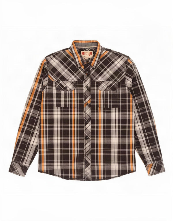 Camicia da uomo Mustang in cotone a quadri neri grandi