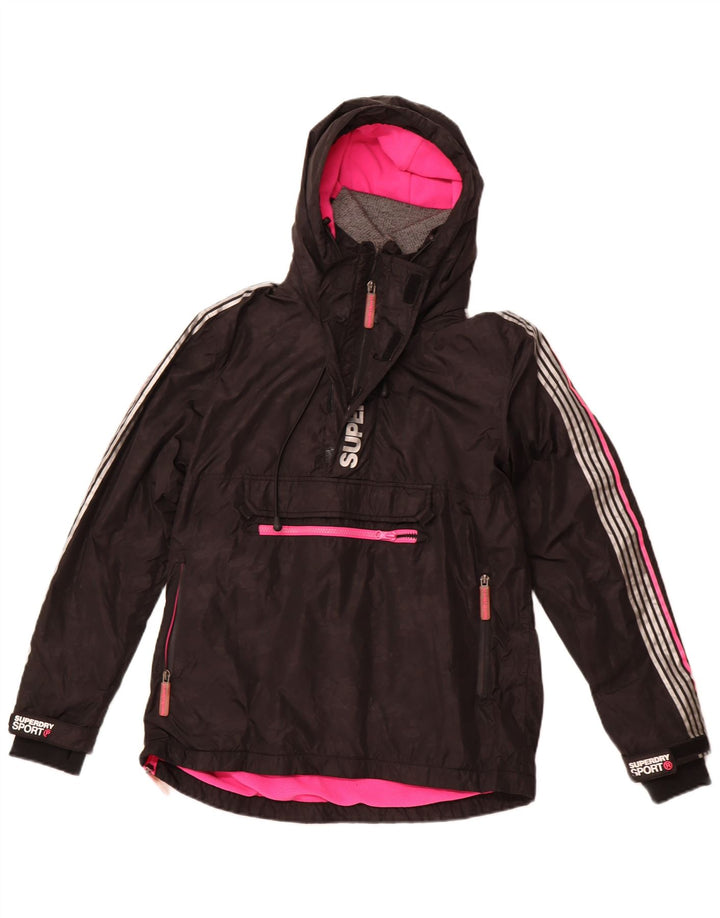 Giacca anorak con cappuccio grafica da donna SUPERDRY UK 8 piccola in nylon nero