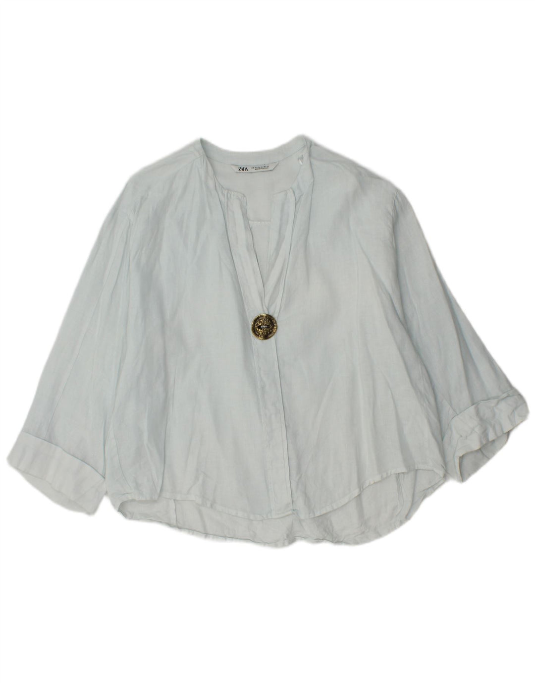 Top Zara Donna Camicetta Oversize con Maniche a 3/4 UK 6 XS Blu