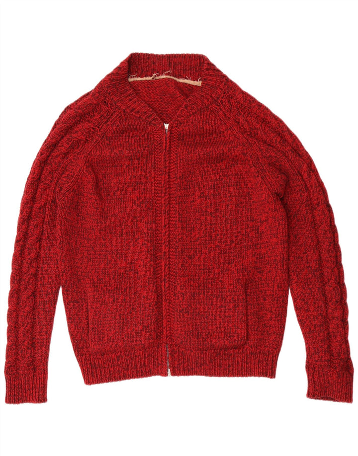 Maglione cardigan da uomo vintage rosso medio screziato