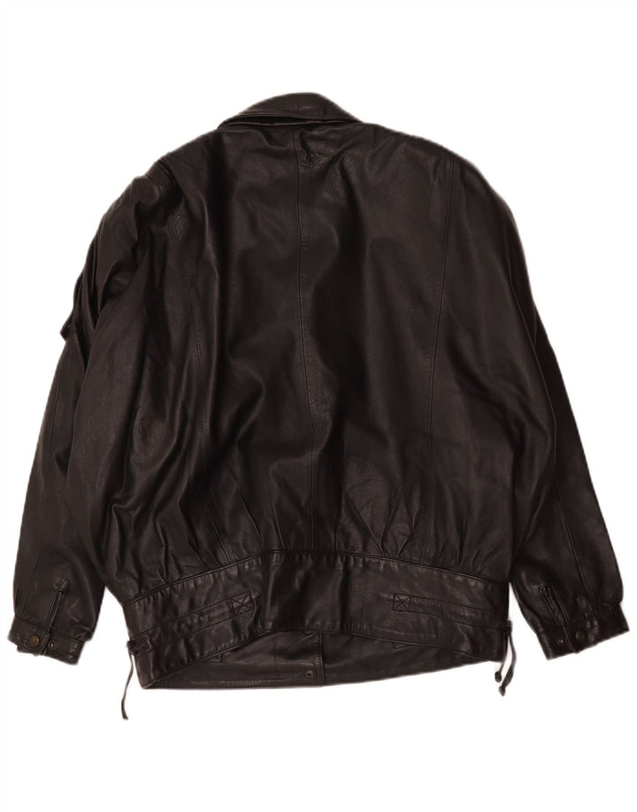Giacca in pelle oversize da donna vintage EU 36 piccola in pelle nera