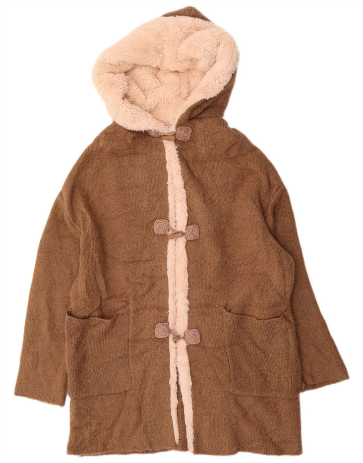 Maglione cardigan con cappuccio lungo oversize da donna ZARA UK 14 Marrone medio