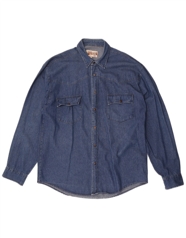 Camicia di jeans da uomo J&P Brothers grande in cotone blu