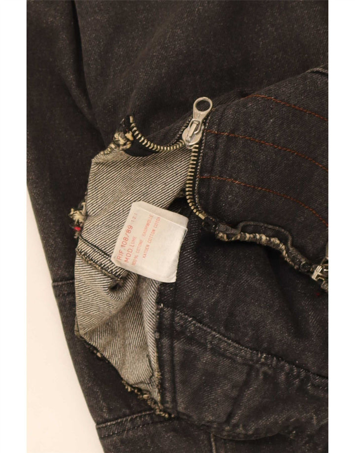 Giacca da motociclista in denim corto oversize da donna vintage UK 14 cotone nero medio