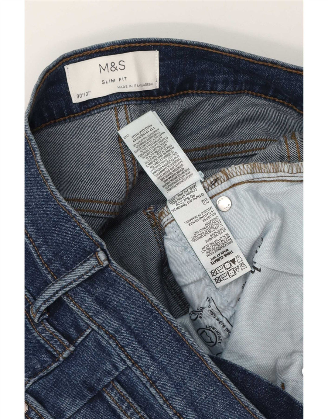 Jeans slim da uomo Marks & Spencer W30 L31 cotone blu