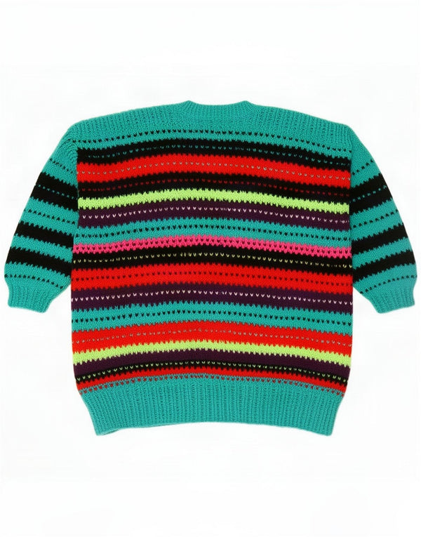 Maglione vintage da donna con scollo a barchetta UK 18 XL a righe multicolore