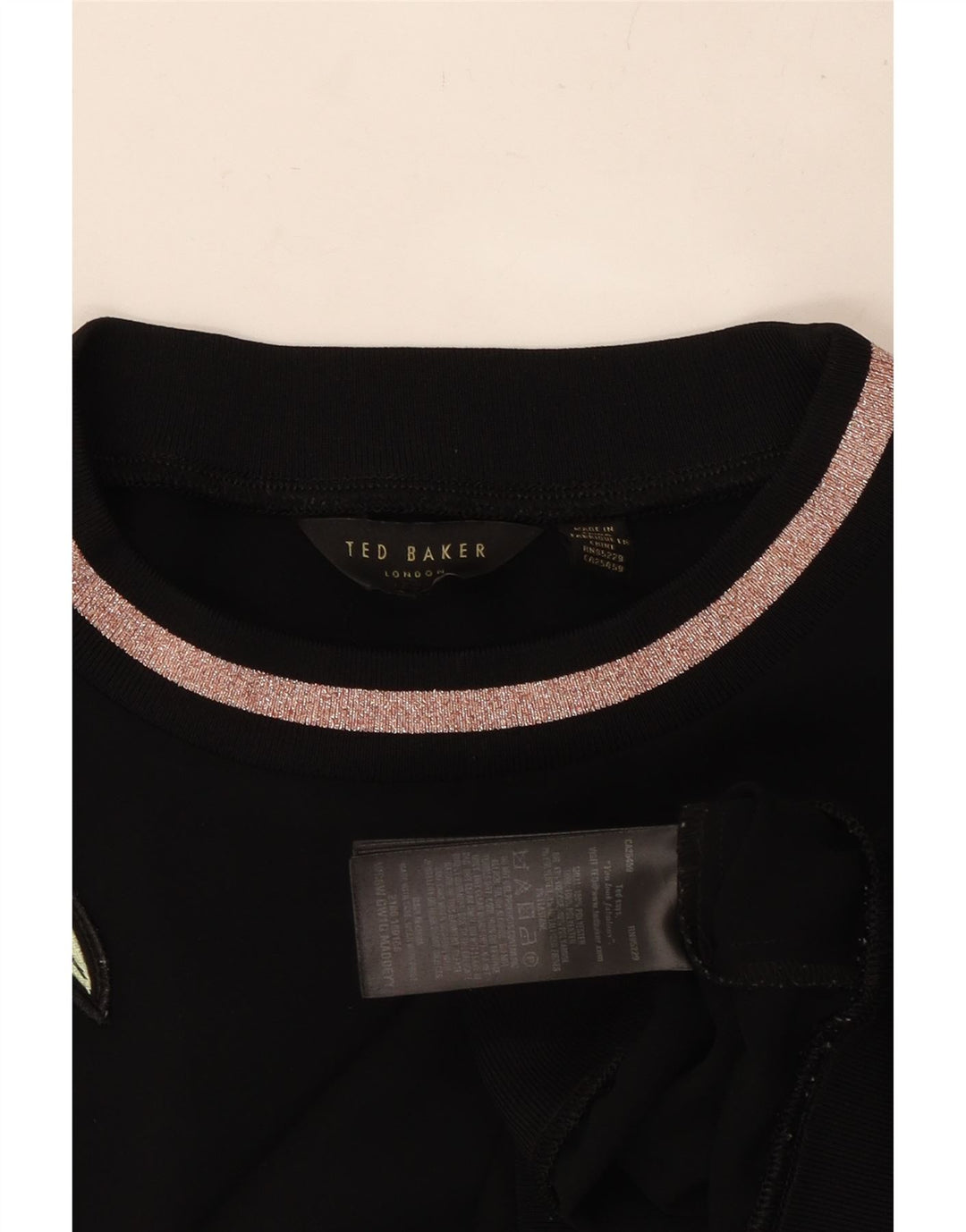 Felpa da donna TED BAKER maglione UK 14 poliestere floreale nero medio