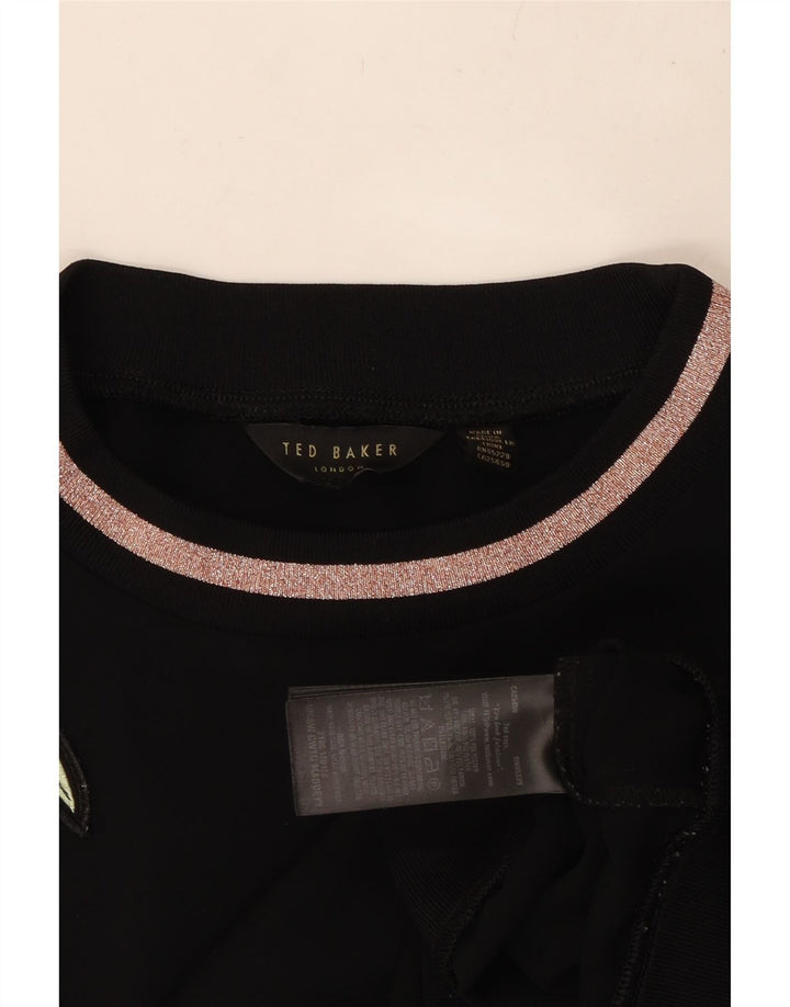 Felpa da donna TED BAKER maglione UK 14 poliestere floreale nero medio