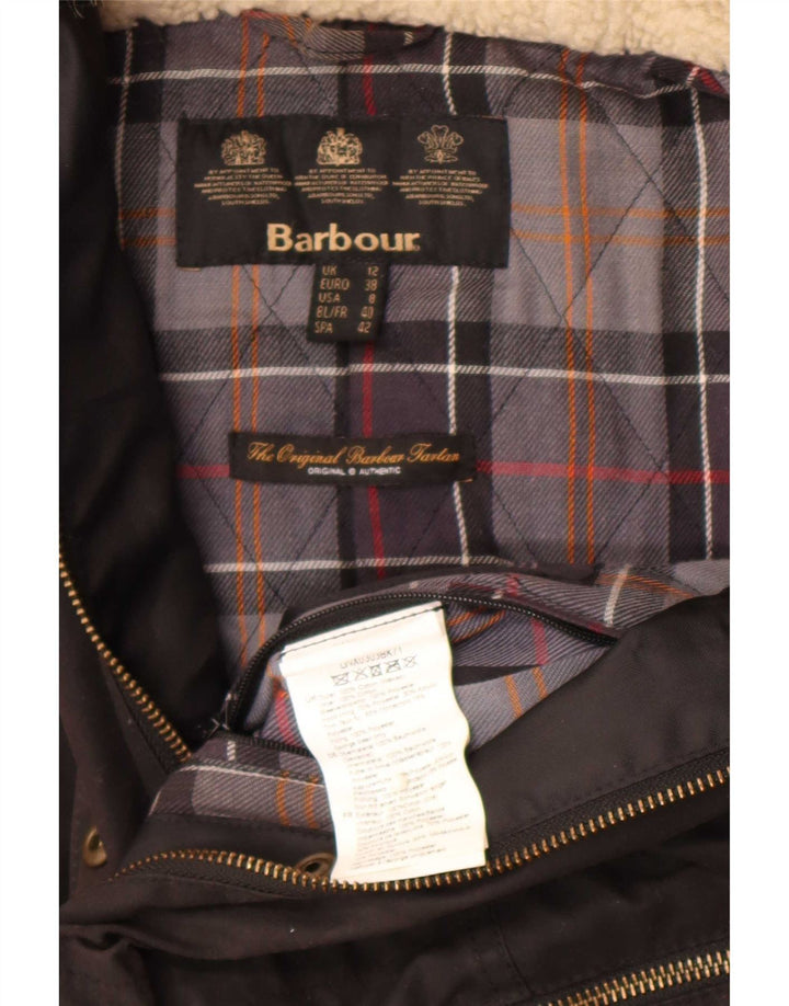Giacca da donna in cotone cerato con cappuccio Barbour UK 12 medio nero