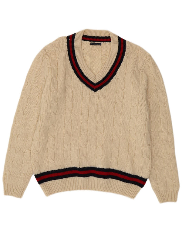 Brandy Melville Maglione da donna con scollo a V UK 18 XL a righe bianco sporco