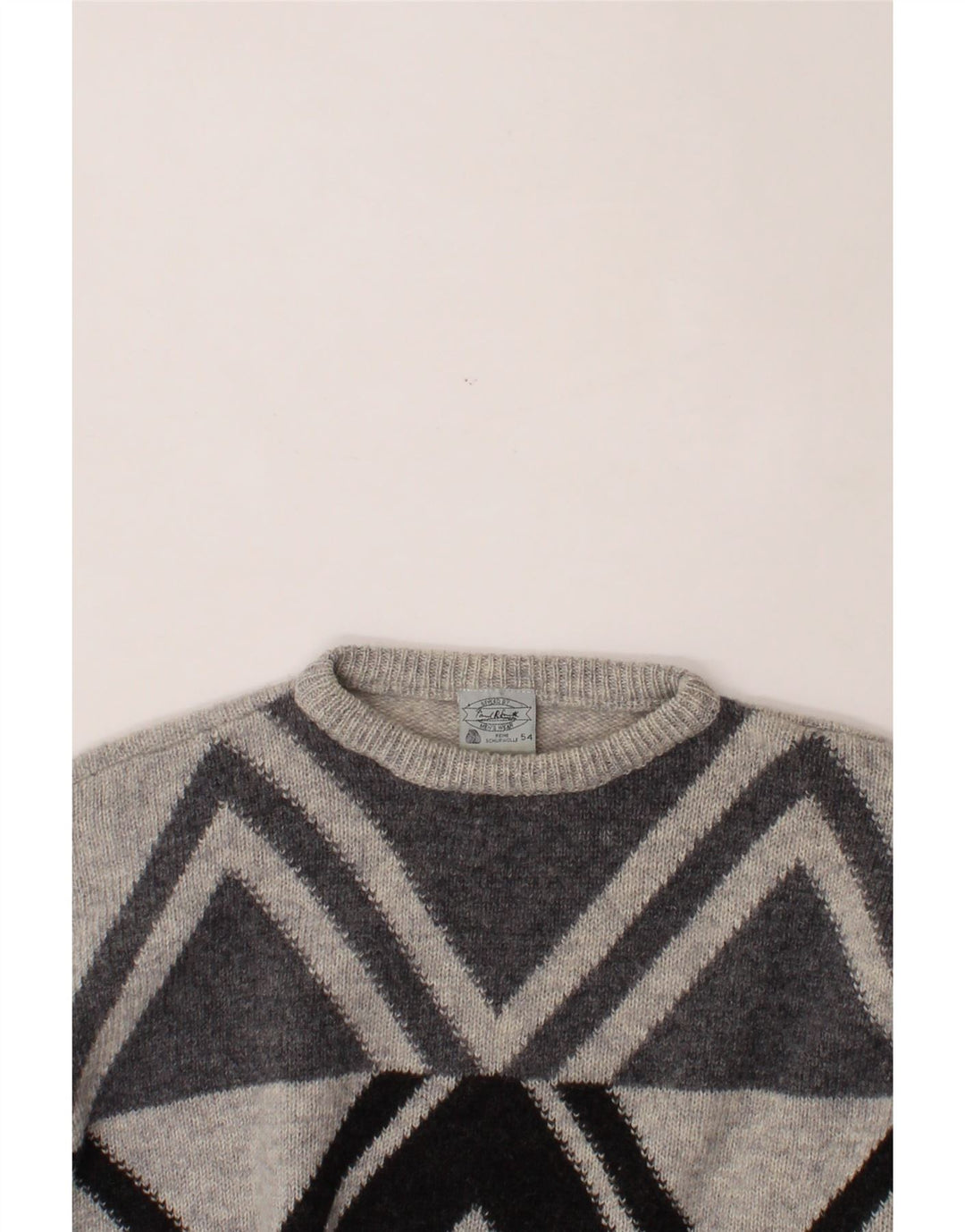 VINTAGE Mens Crew Neck Jumper Sweater IT 54 XL Grey Geometric Vintage Vintage and Second-Hand Vintage from Messina Hembry 