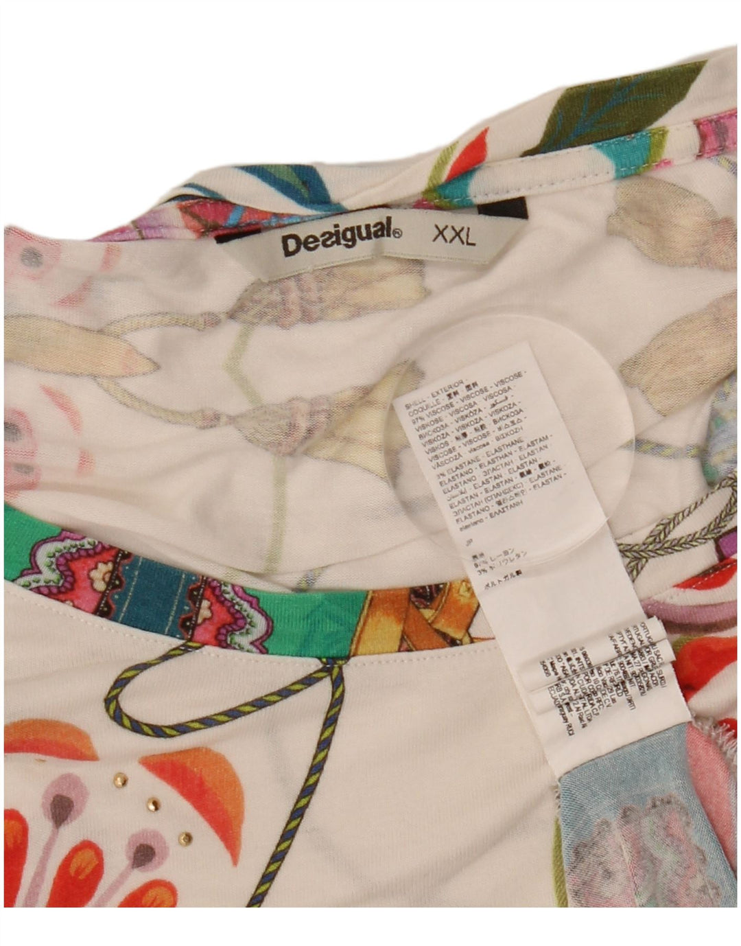 DESIGUAL T-shirt grafica da donna Top UK 20 2XL Viscosa floreale multicolore