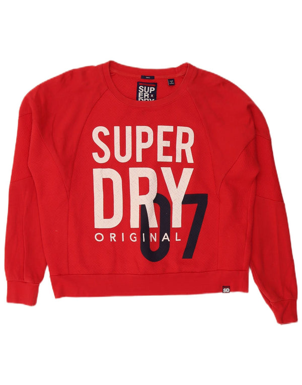 Felpa oversize con grafica da donna Superdry, maglione UK 10, piccolo cotone blu