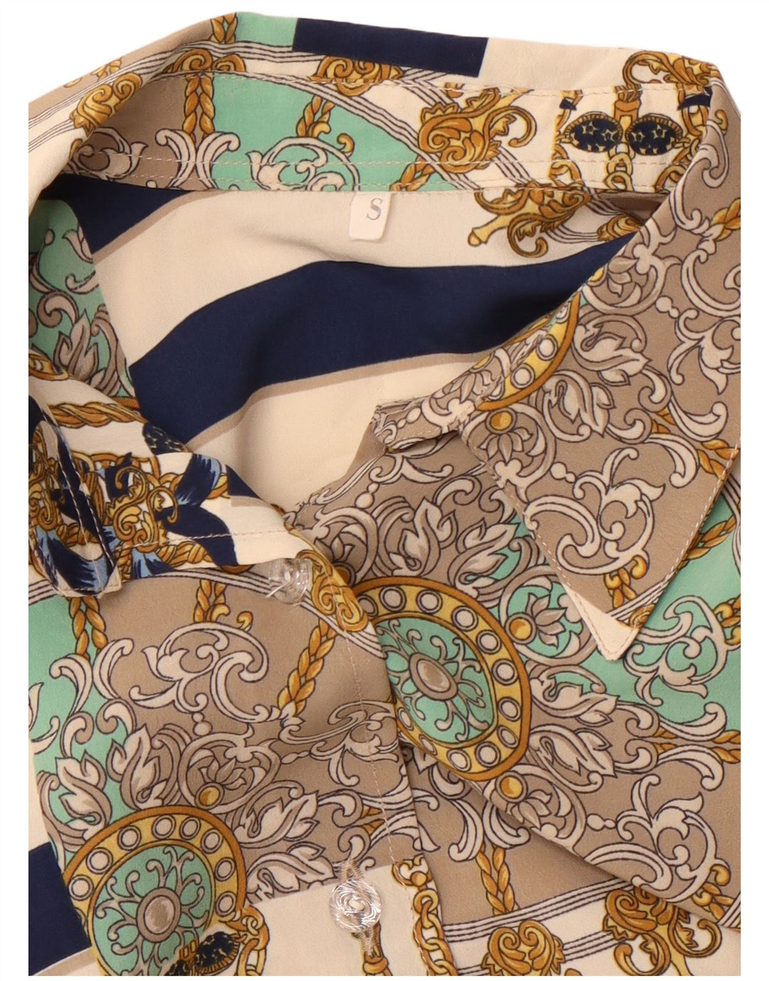 Camicetta camicia oversize da donna vintage con motivo astratto UK 10 piccola Beige