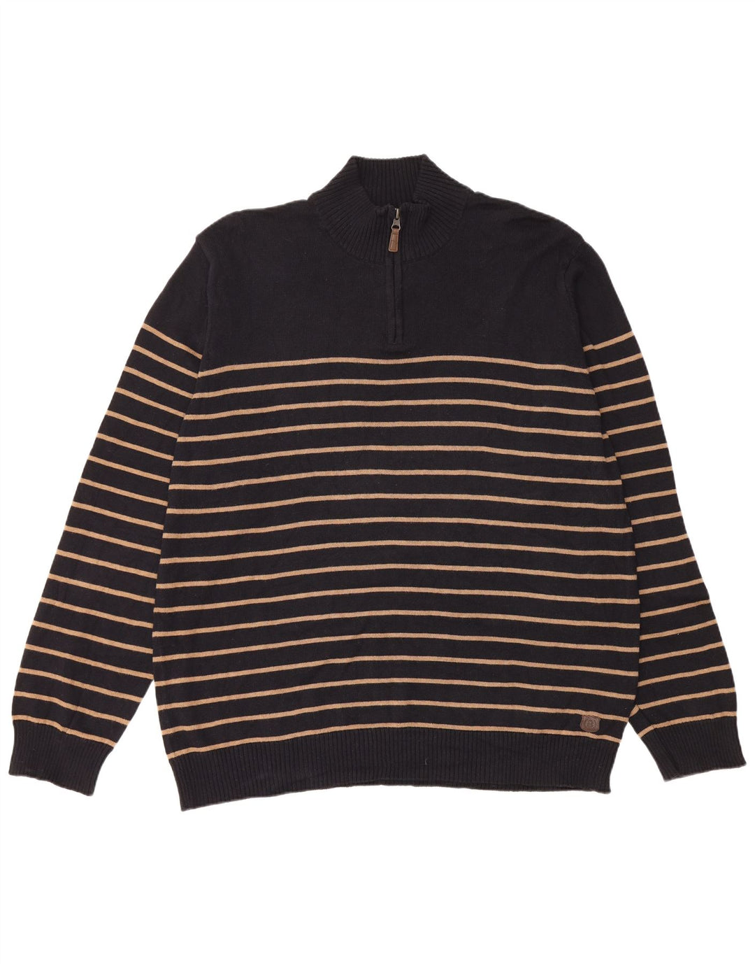 BLUE HARBOUR Mens Zip Neck Jumper Sweater 2XL Black Striped Cotton