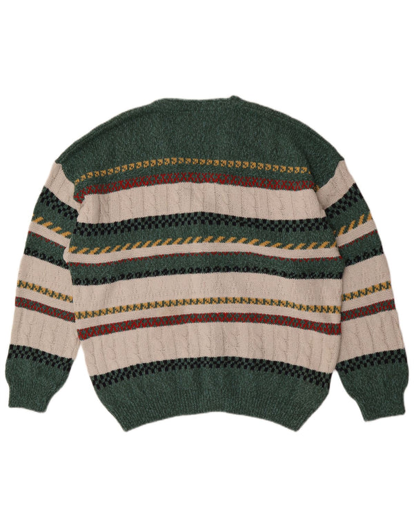 Maglione cardigan da uomo vintage IT 52 cotone a righe verdi grandi