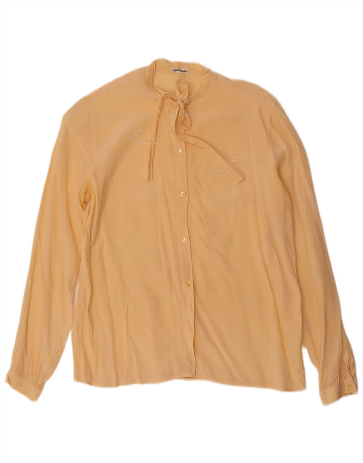 Camicetta da donna vintage con cravatta sul davanti IT 46 grande seta gialla
