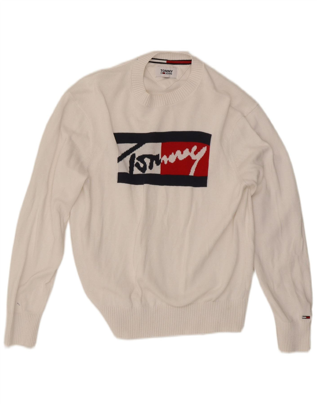 Maglione maglione girocollo con grafica da uomo Tommy Hilfiger piccolo cotone bianco