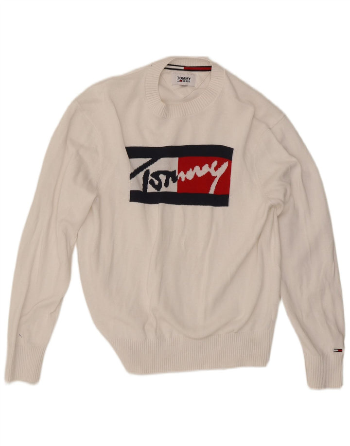 Maglione maglione girocollo con grafica da uomo Tommy Hilfiger piccolo cotone bianco