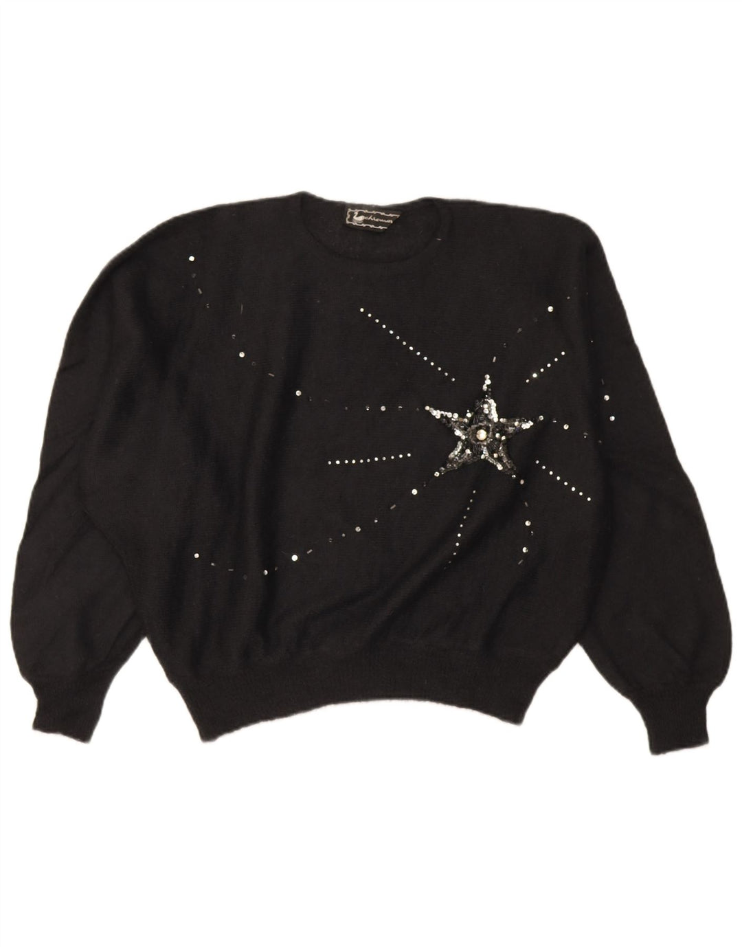 Maglione girocollo oversize da donna vintage corto girocollo IT 46 grande nero