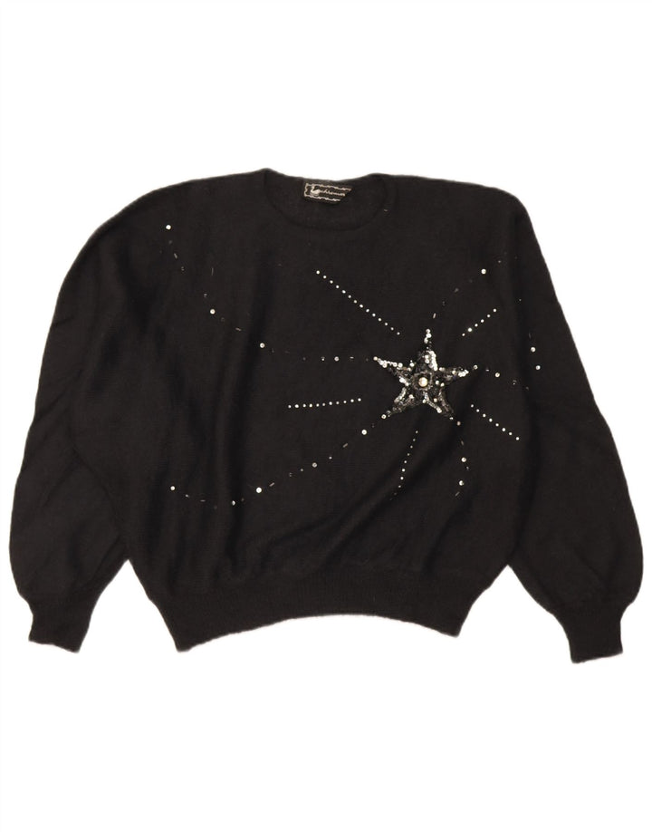 Maglione girocollo oversize da donna vintage corto girocollo IT 46 grande nero
