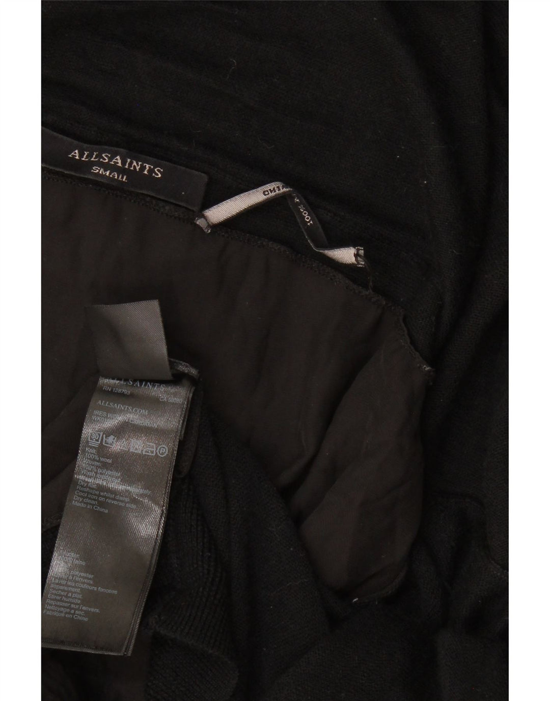 Maglione cardigan aperto asimmetrico da donna ALL SAINTS UK 10 piccolo in lana nera