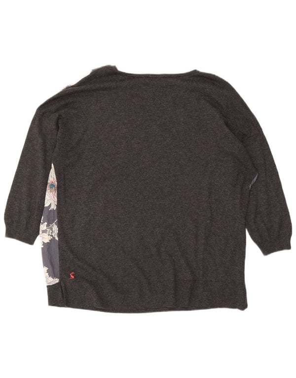 Joules Camicetta oversize da donna con maniche a 3/4 Top UK 14 Grande lana floreale grigia