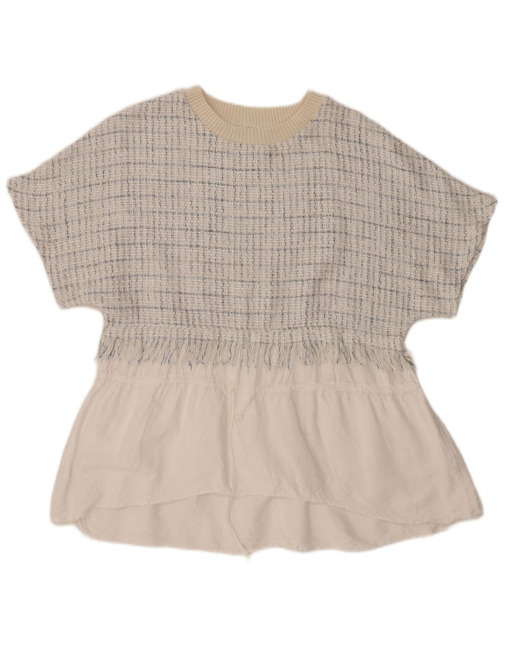 Top in camicetta da donna Zara UK 14 cotone a quadri bianchi medi