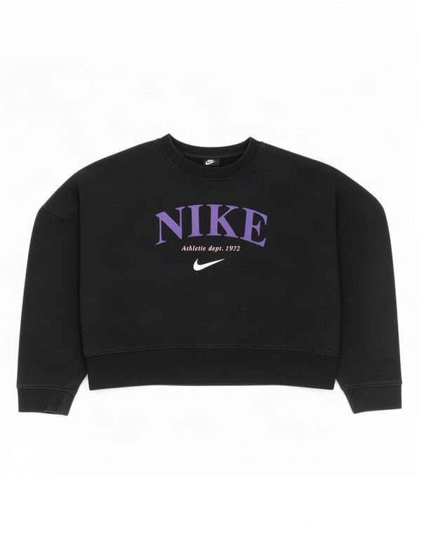 Nike Girls Crop Graphic Sweatshirt Jumper 8-9 Years Small Black Cotton