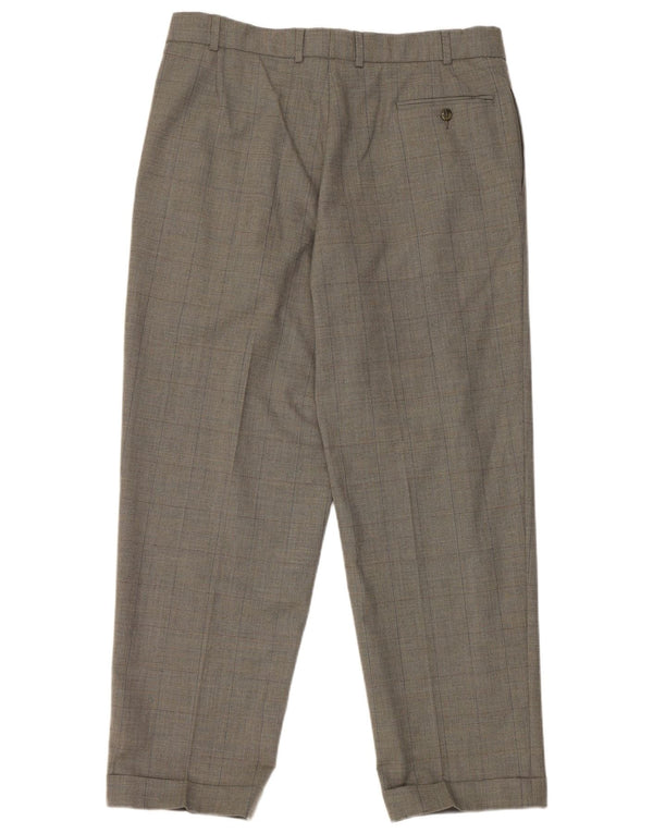 Pantaloni da abito con pegging da uomo Marks & Spencer W36 L29 lana a quadri grigi