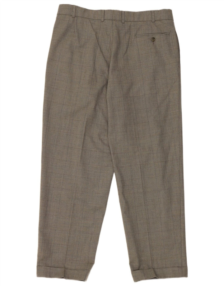 Pantaloni da abito con pegging da uomo Marks & Spencer W36 L29 lana a quadri grigi