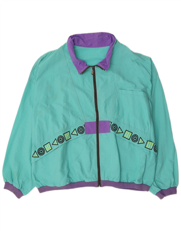 Giacca da ginnastica vintage da uomo XL in poliammide geometrica blu