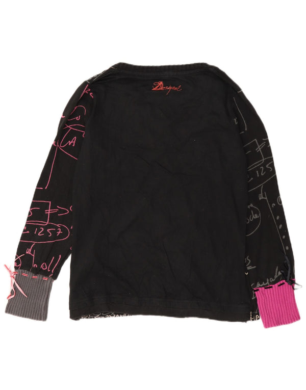 Desigual Donna Graphic Top Manica Lunga UK 18 XL Nero Cotone Cuore