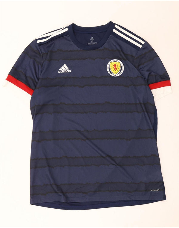 T-shirt grafica Adidas da uomo Ferrari Top XL poliestere a righe blu navy