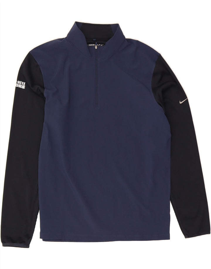 NIKE Mens Dri Fit Pullover Tracksuit Top Large Navy Blue Colourblock Vintage Nike and Second-Hand Nike from Messina Hembry 