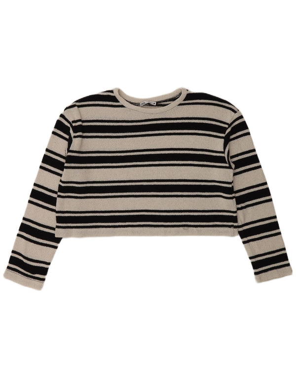 Maglione corto con scollo a barca da donna Zara UK 12 Cotone a righe bianche medie