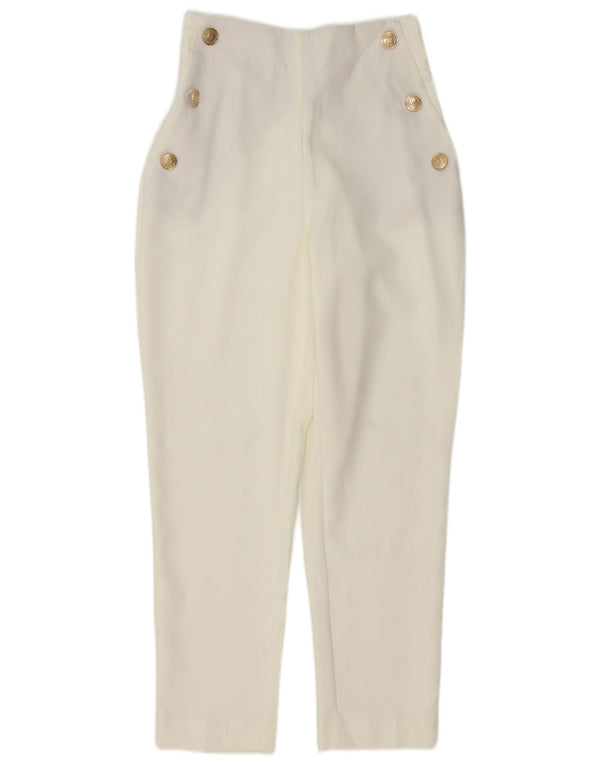 Pantaloni casual affusolati a vita alta da donna Zara XS W24 L27 poliestere bianco