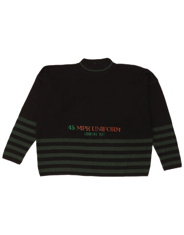Maglione vintage da donna con collo dolcevita grafico UK 16 grandi strisce nere