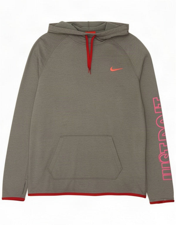 Nike Womens Dri Fit Graphic Hoodie Jumper UK 16 Large Grey Polyester