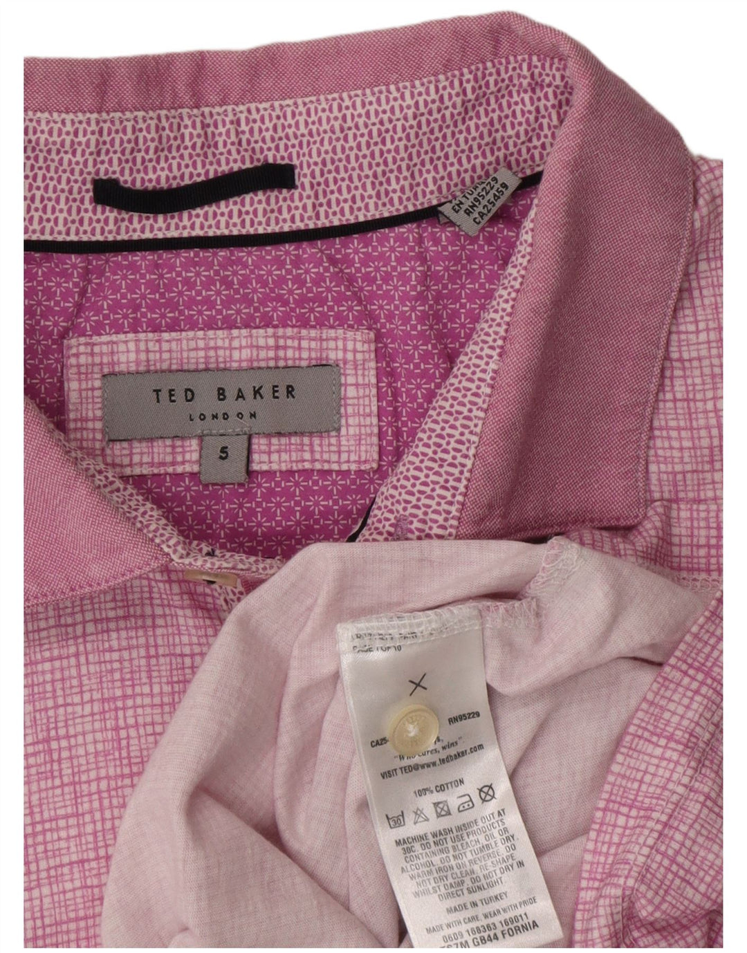 Polo da uomo Ted Baker taglia 5 XL in cotone a quadri viola