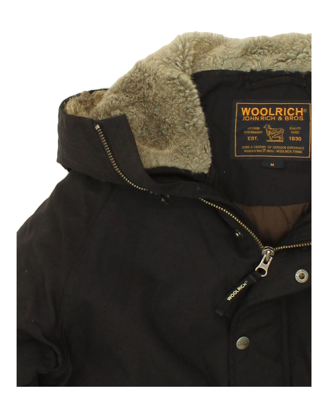 WOOLRICH Giubbotto imbottito bomber con cappuccio da uomo UK 38 Nylon nero medio