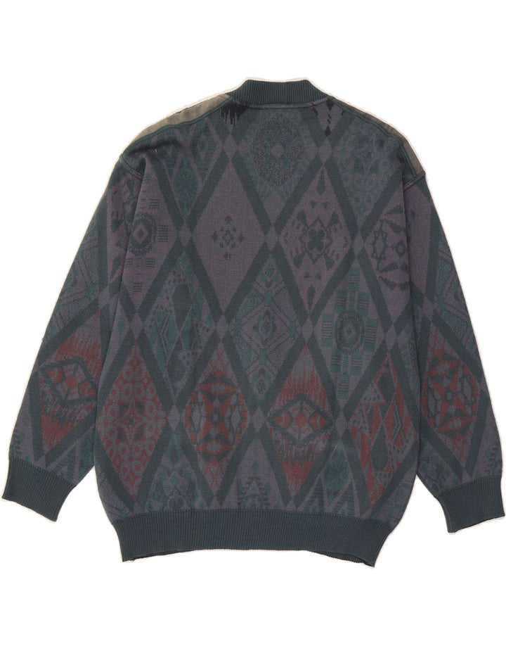 COMPASS CARD Mens Cardigan Sweater Medium Grey Geometric Wool Vintage COMPASS CARD and Second-Hand COMPASS CARD from Messina Hembry 